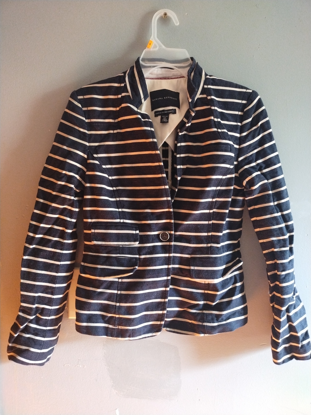 Banana Republic Navy & White Striped Women's Blazer Jacket